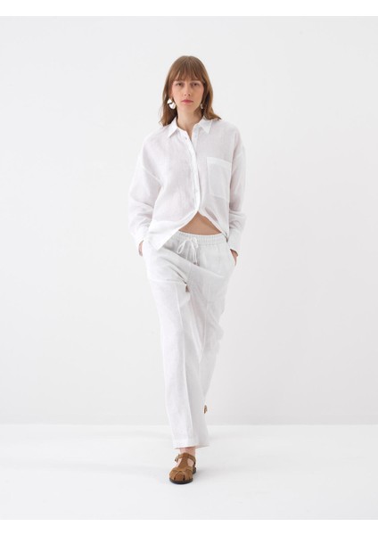 Beyaz Oversize Keten Pantolon
