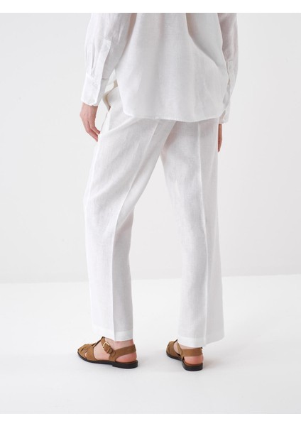 Beyaz Oversize Keten Pantolon