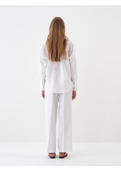 Beyaz Oversize Keten Pantolon