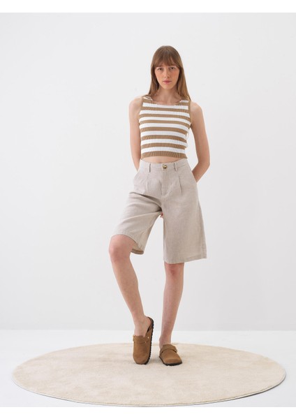 Naturel Oversize Keten Şort