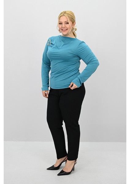 Kadın Büyük Beden Aksesuar Detaylı Drapeli Bluz 1924-25 indirimleri