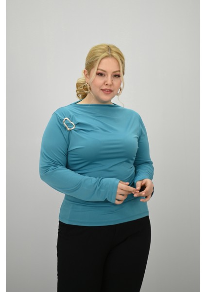 Kadın Büyük Beden Aksesuar Detaylı Drapeli Bluz 1924-25 fiyatları