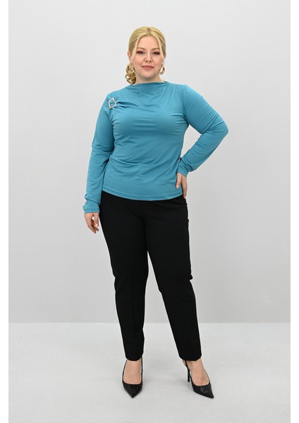 Kadın Büyük Beden Aksesuar Detaylı Drapeli Bluz 1924-25 modelleri
