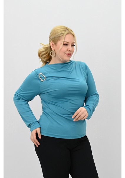 Kadın Büyük Beden Aksesuar Detaylı Drapeli Bluz 1924-25 fırsatları