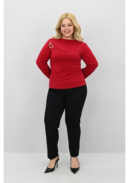 Kadın Büyük Beden Aksesuar Detaylı Drapeli Bluz 1924-25 modelleri