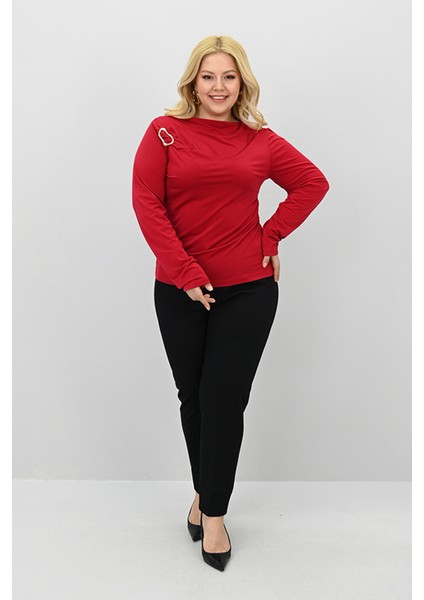 Kadın Büyük Beden Aksesuar Detaylı Drapeli Bluz 1924-25 fırsatları