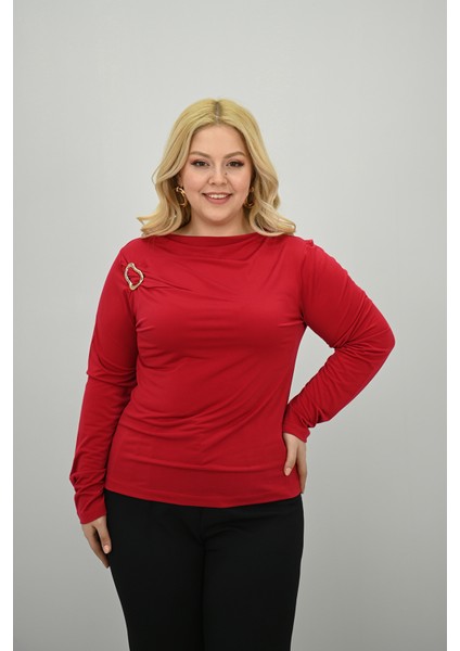 Kadın Büyük Beden Aksesuar Detaylı Drapeli Bluz 1924-25