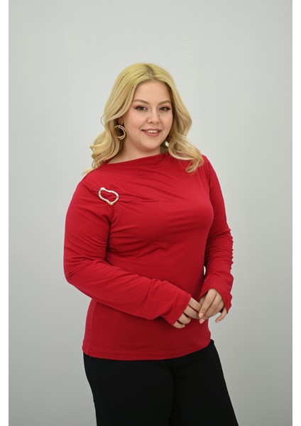 Kadın Büyük Beden Aksesuar Detaylı Drapeli Bluz 1924-25 fiyatları