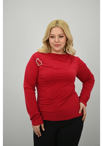 Kadın Büyük Beden Aksesuar Detaylı Drapeli Bluz 1924-25 indirimleri