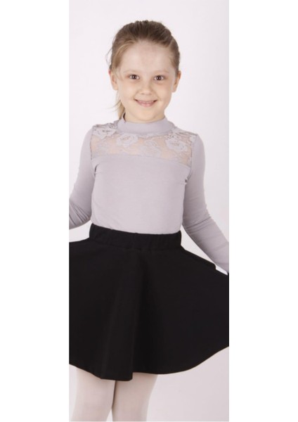 Kız Çocuk Önü Dantelli Okul Tişört