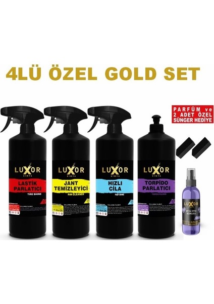 Gold 4 Lü Set - Lastik Parlatıcı 473ML - Jant Temizleyici 473ML - Hızlı Cila 473ML -Torpido Parlatıcı 473ML