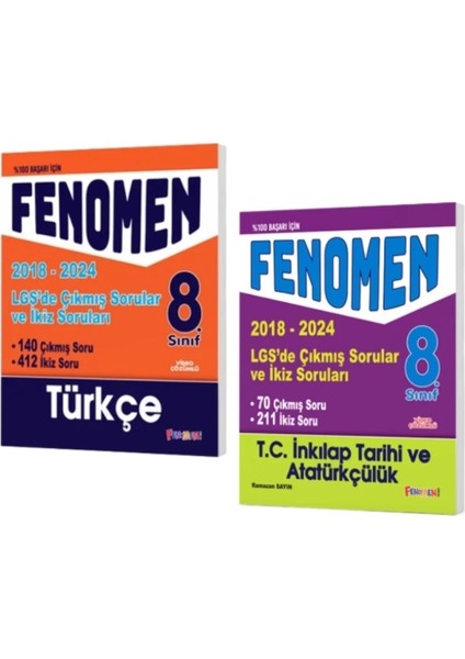 Fenomen Yayınları 8. Sınıf Lgs Türkçe + Inkılap Çıkmış Sorular ve Ikiz Soruları (2018-2024)