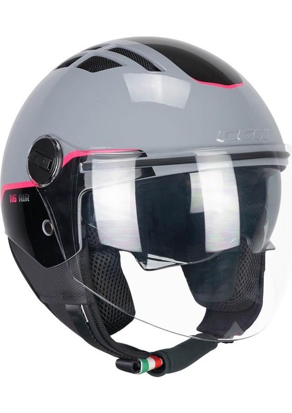 116G Aır Bıco Açık Kask Gri-Pembe Uzun Vizör+Güneş Vizörlü -M