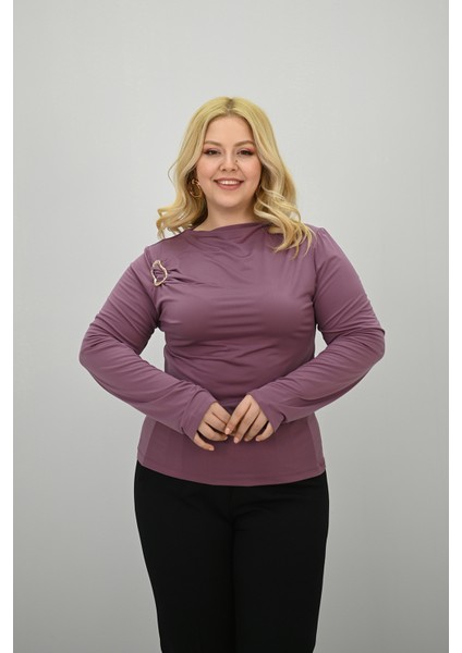 Kadın Büyük Beden Aksesuar Detaylı Drapeli Bluz 1924-25 fiyatları