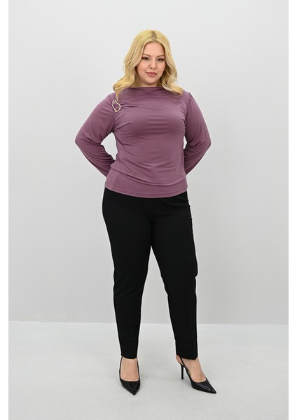 Kadın Büyük Beden Aksesuar Detaylı Drapeli Bluz 1924-25 modelleri