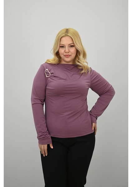 Kadın Büyük Beden Aksesuar Detaylı Drapeli Bluz 1924-25 indirimleri