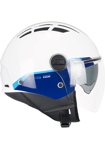 116G Aır Bıco Açık Kask Mavi-Beyaz Uzun Vizör+Güneş Vizörlü -Xl
