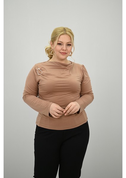 Kadın Büyük Beden Aksesuar Detaylı Drapeli Bluz 1924-25 modelleri