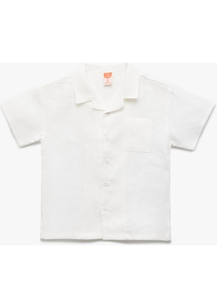 Cep Detaylı Kısa Kollu Keten Gömlek