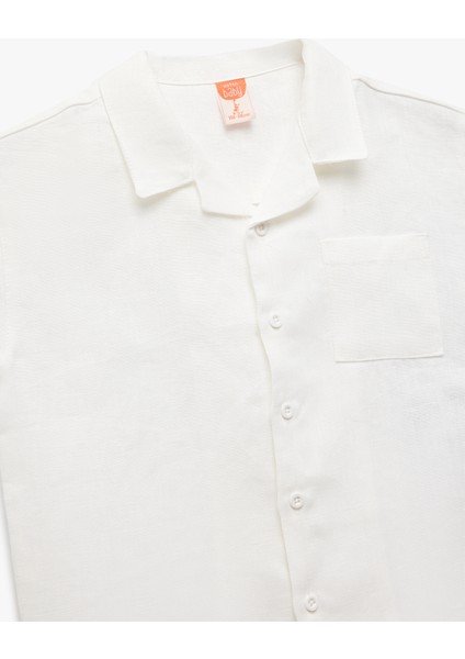 Cep Detaylı Kısa Kollu Keten Gömlek modelleri