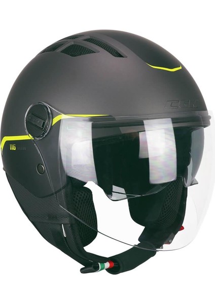 116G Aır Bıco Açık Kask Gri-Siyah-Sarı Uzun Vizör+Güneş Vizörlü -M fiyatları