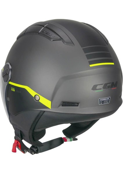 116G Aır Bıco Açık Kask Gri-Siyah-Sarı Uzun Vizör+Güneş Vizörlü -M modelleri