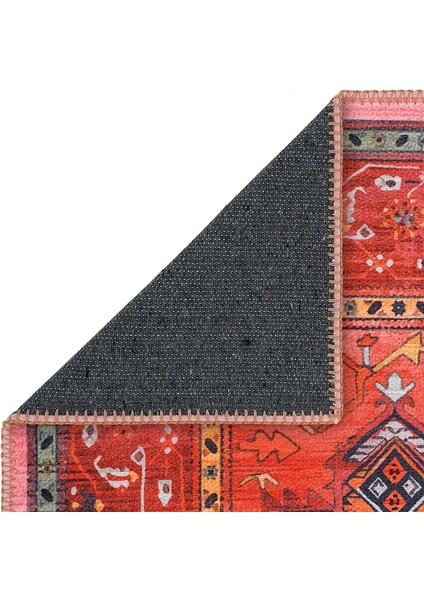 Beylerbeyi By 831 Kırmızı Pembe Etnik Desenli Otantik Salon Halısı Yıkanabilir Dokuma Şönil Halı