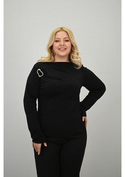 Kadın Büyük Beden Aksesuar Detaylı Drapeli Bluz 1924-25 fiyatları