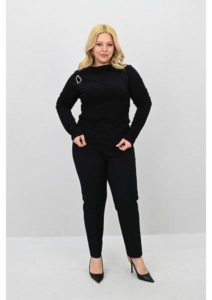 Kadın Büyük Beden Aksesuar Detaylı Drapeli Bluz 1924-25 fırsatları