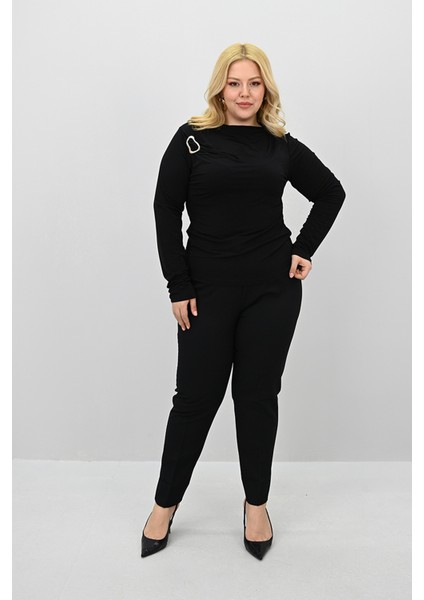 Kadın Büyük Beden Aksesuar Detaylı Drapeli Bluz 1924-25 indirimleri