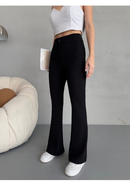 Kadın Yüksek Bel Ispanyol Paça Esnek Likralı Kumaş pantolon