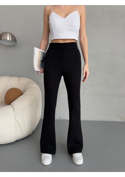 Kadın Yüksek Bel Ispanyol Paça Esnek Likralı Kumaş pantolon modelleri