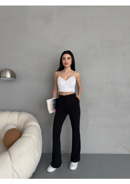 Kadın Yüksek Bel Ispanyol Paça Esnek Likralı Kumaş pantolon indirimleri