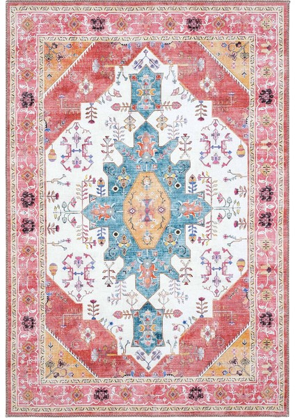 Beylerbeyi By 837 Pembe Halı Etnik Desenli Otantik Ev Salon Halısı Yıkanabilir Dokuma Şönil Halı