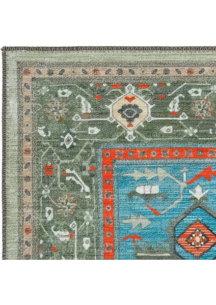 Beylerbeyi By 832 Yeşil Halı Etnik Desenli Otantik Ev Salon Halısı Yıkanabilir Dokuma Şönil Halı fırsatları