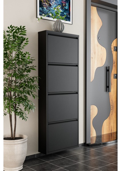 4 Kapaklı Metal Ayakkabılık Siyah