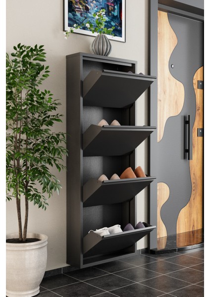 4 Kapaklı Metal Ayakkabılık Siyah modelleri