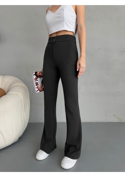 Kadın Yüksek Bel Ispanyol Paça Esnek Likralı Kumaş pantolon