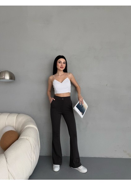 Kadın Yüksek Bel Ispanyol Paça Esnek Likralı Kumaş pantolon indirimleri