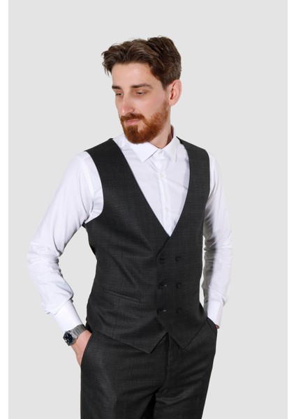Smokın 7007 Desenlı Takım Elbıse-Siyah
