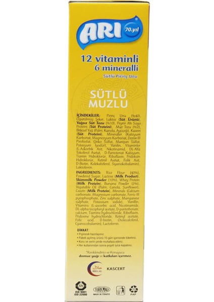 Sütlü Muzlu 12 Vitamin 6 Mineralli Pirinç Unu 250 gr modelleri