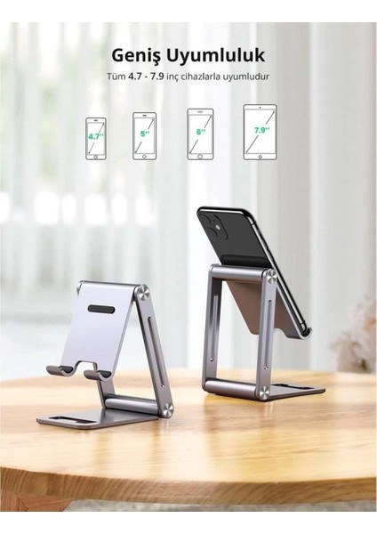 Ayarlanabilir Metal Telefon Tutucu Standı, Uzay Grisi - 80708