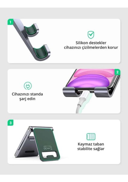 Ayarlanabilir Metal Telefon Tutucu Standı, Uzay Grisi - 80708