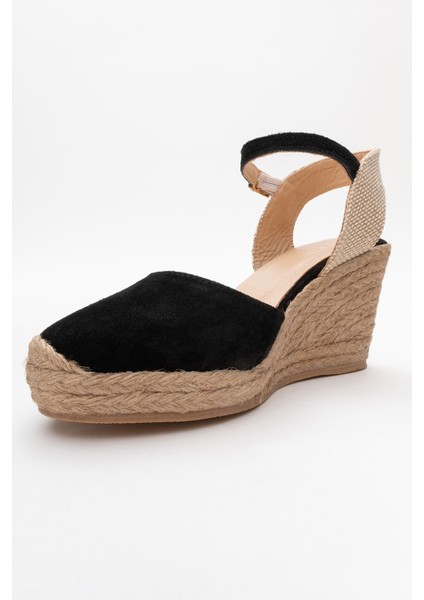 Sinta Siyah Süet Deri Kadın Dolgu Topuk Sandalet fırsatları