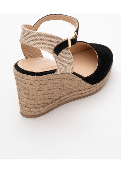 Sinta Siyah Süet Deri Kadın Dolgu Topuk Sandalet