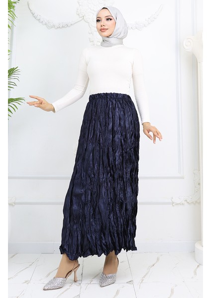 Beli Lastikli Saten Etek 0048-04 Lacivert