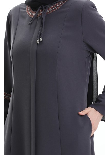Büyük Beden Gizli Fermuarlı Nakışlı Ferace 6193-03 Antrasit fırsatları