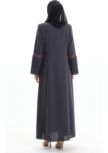 Büyük Beden Gizli Fermuarlı Nakışlı Ferace 6193-03 Antrasit indirimleri