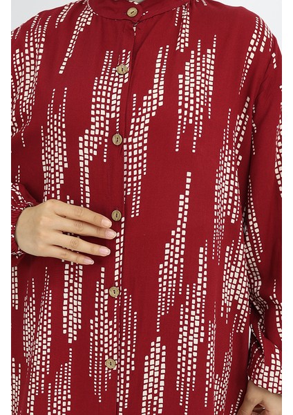 Viskon Kumaş Boydan Düğmeli Elbise 0049-01 Bordo fırsatları