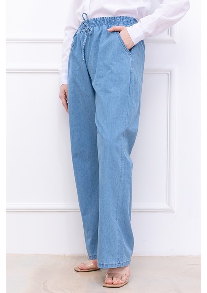 Beli Lastikli Kot Pantolon 1417 - Mavi